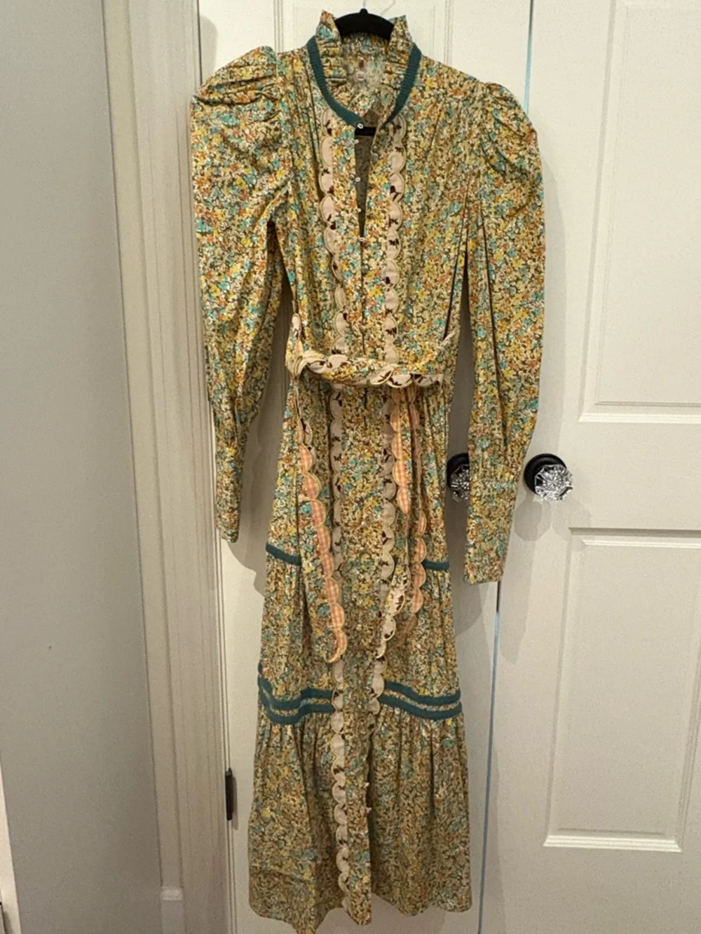 CeliaB Floral Long Sleeve Tiered Maxi Dress in Yellow-Green - Picture 1 of 5
